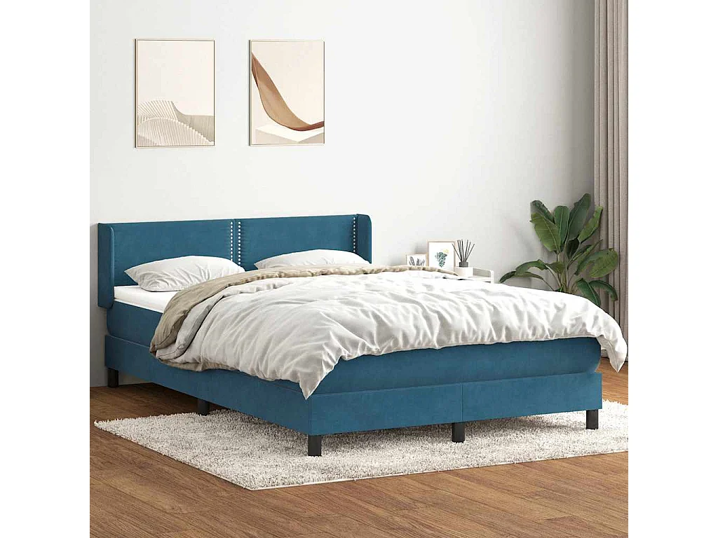 Cama box spring com colchão 160x210 cm veludo azul escuro