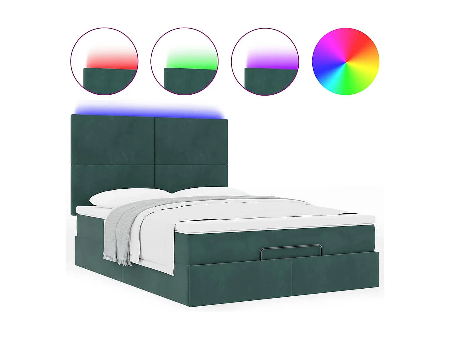 Cadre de lit ottoman avec matelas vert foncé 140x200 cm velours