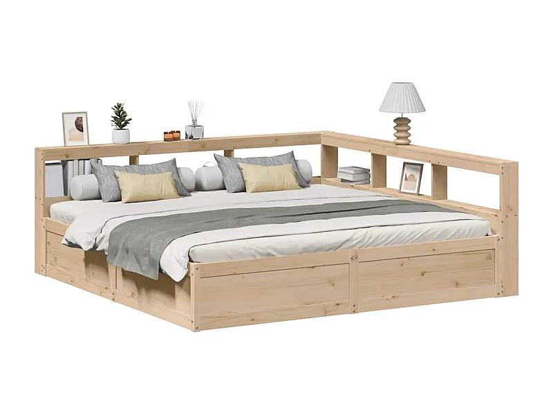 Lit bibliothèque sans matelas 200x200 cm bois massif de pin