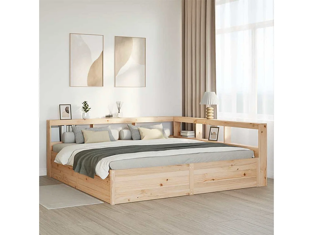 Cama con estantería sin colchón madera maciza de pino 200x200cm