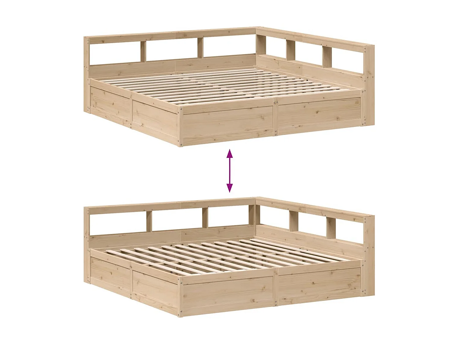 Cama con estantería sin colchón madera maciza de pino 200x200cm