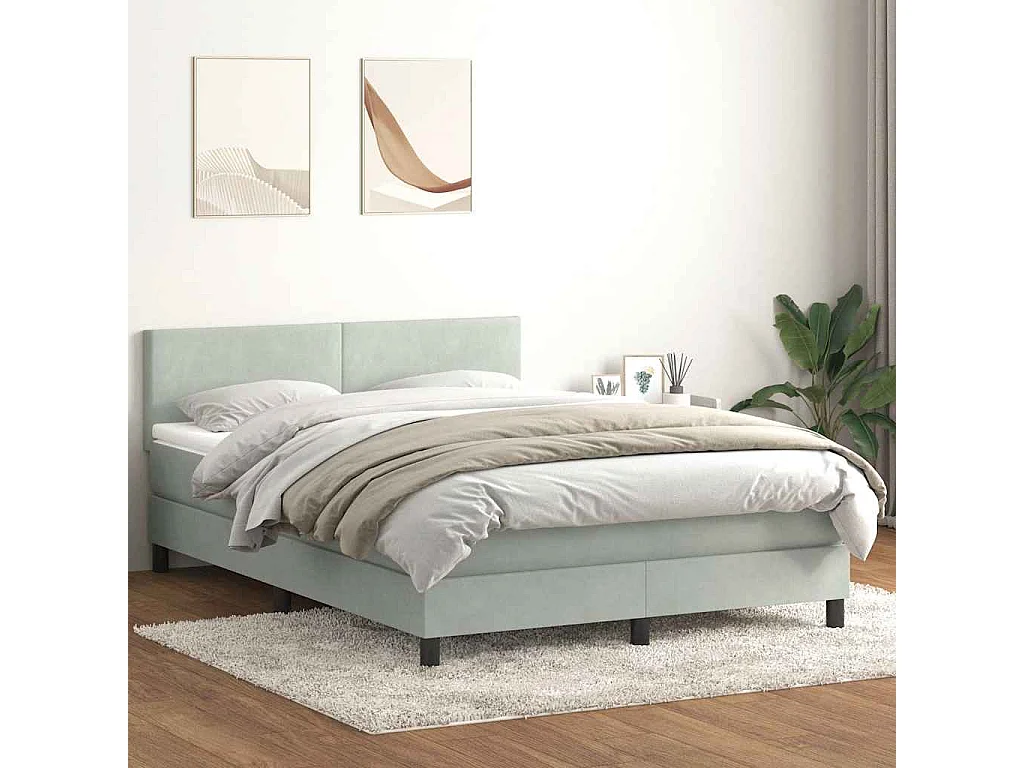 Sommier à lattes de lit et matelas gris clair 160x220cm velours
