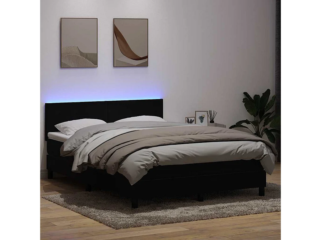 Cama box spring con colchón terciopelo negro 140x210 cm