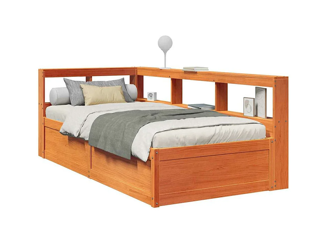 Lit bibliothèque sans matelas cire marron 90x200 cm pin massif