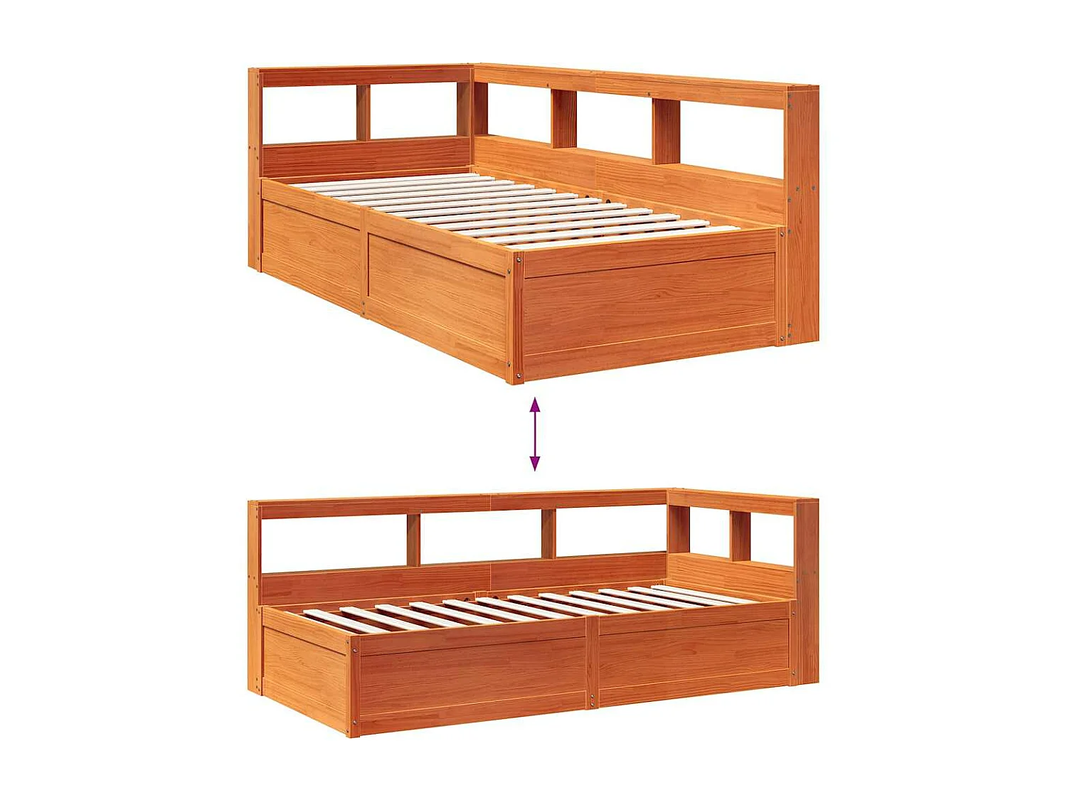 Bed met boekenkast zonder matras grenenhout wasbruin 90x200 cm