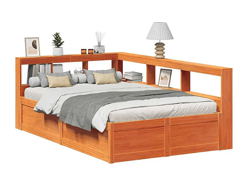 Cama com estante sem colchão 120x190cm pinho maciço castanho-mel