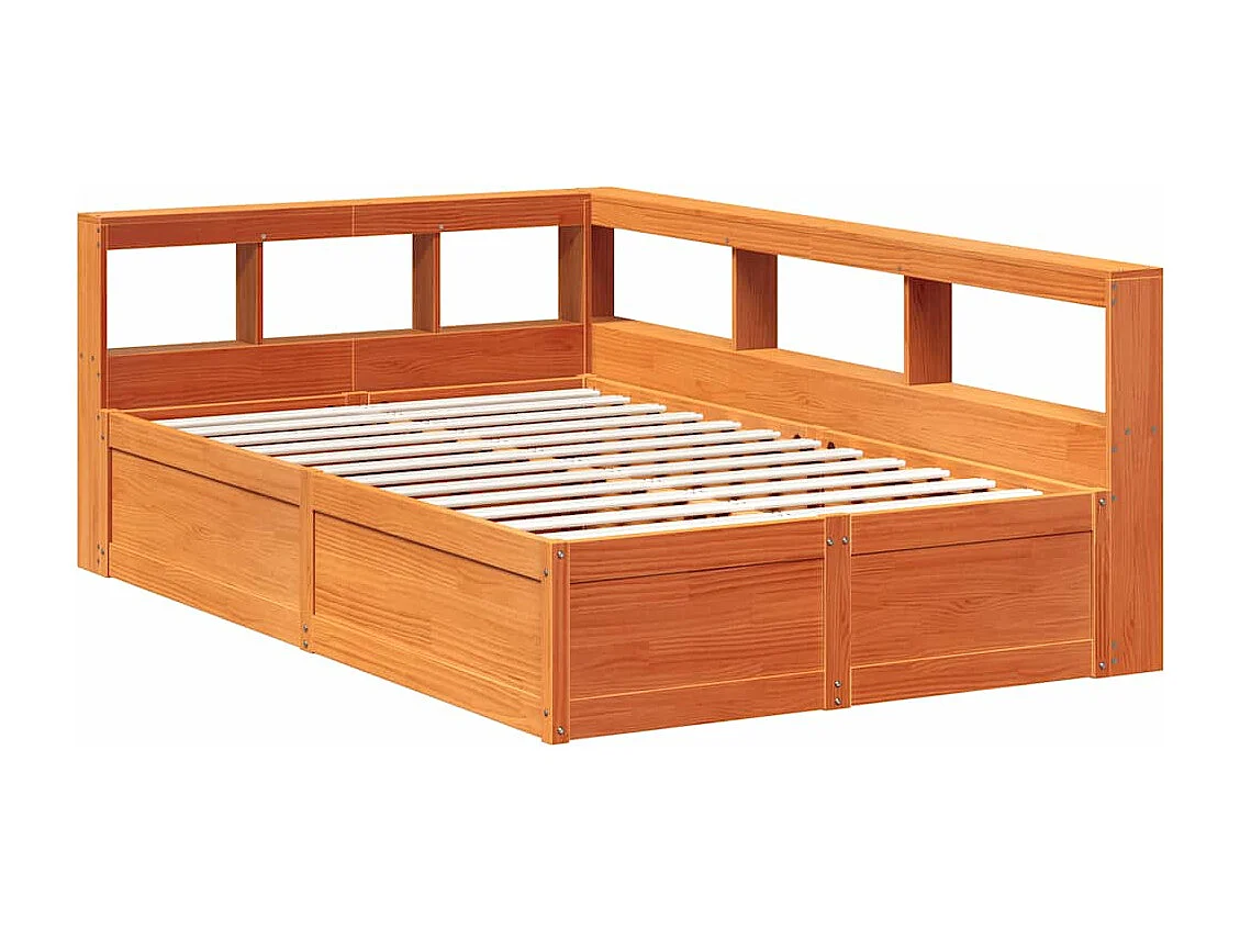 Cama com estante sem colchão 120x190cm pinho maciço castanho-mel