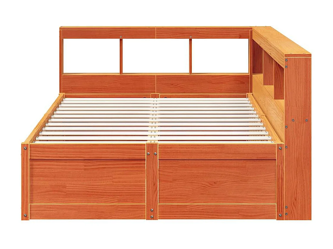 Cama com estante sem colchão 120x190cm pinho maciço castanho-mel