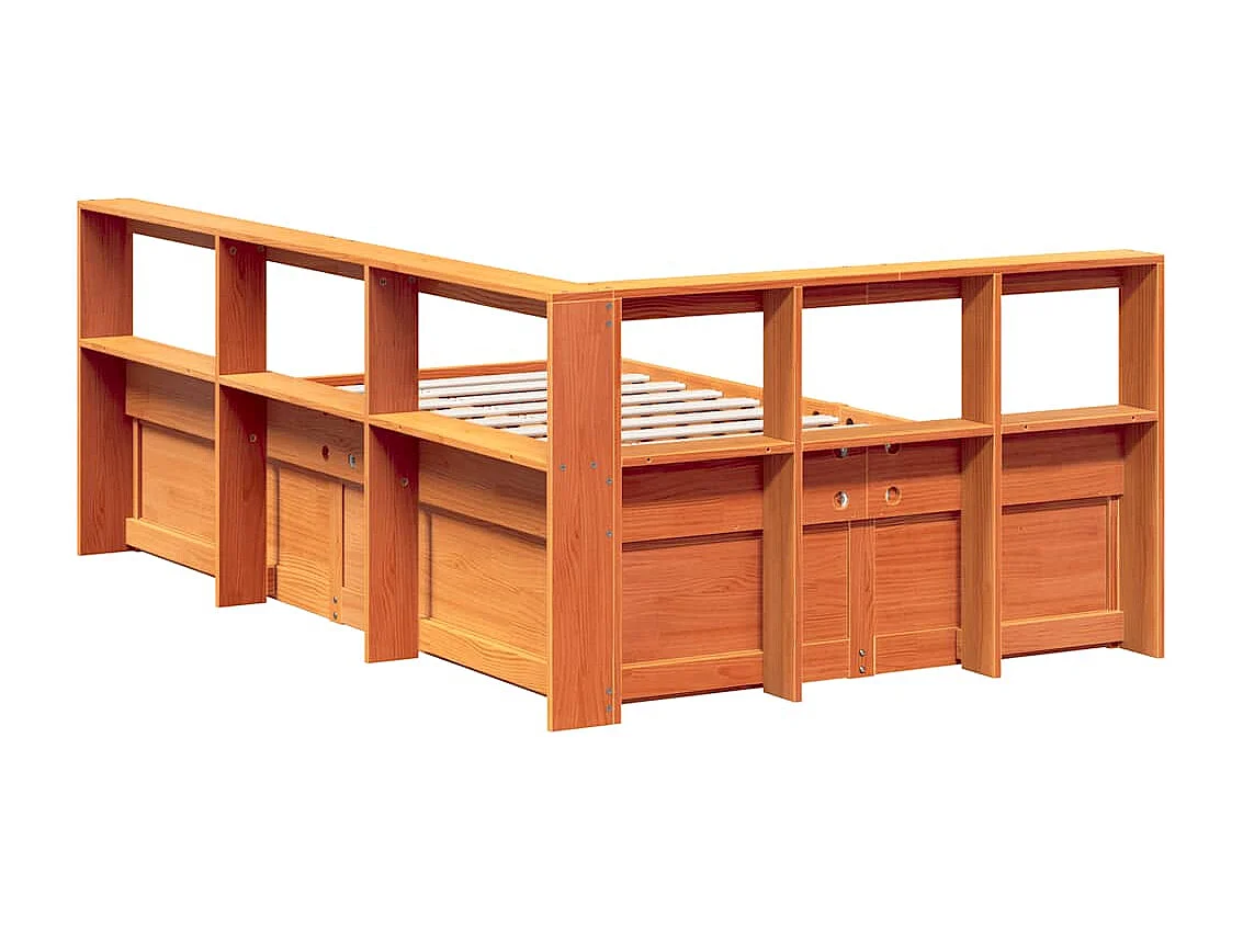 Bed met boekenkast zonder matras grenenhout wasbruin 120x190 cm