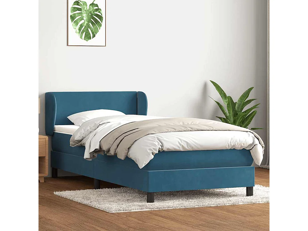 Cama com molas/colchão azul-escuro 90x210 cm veludo