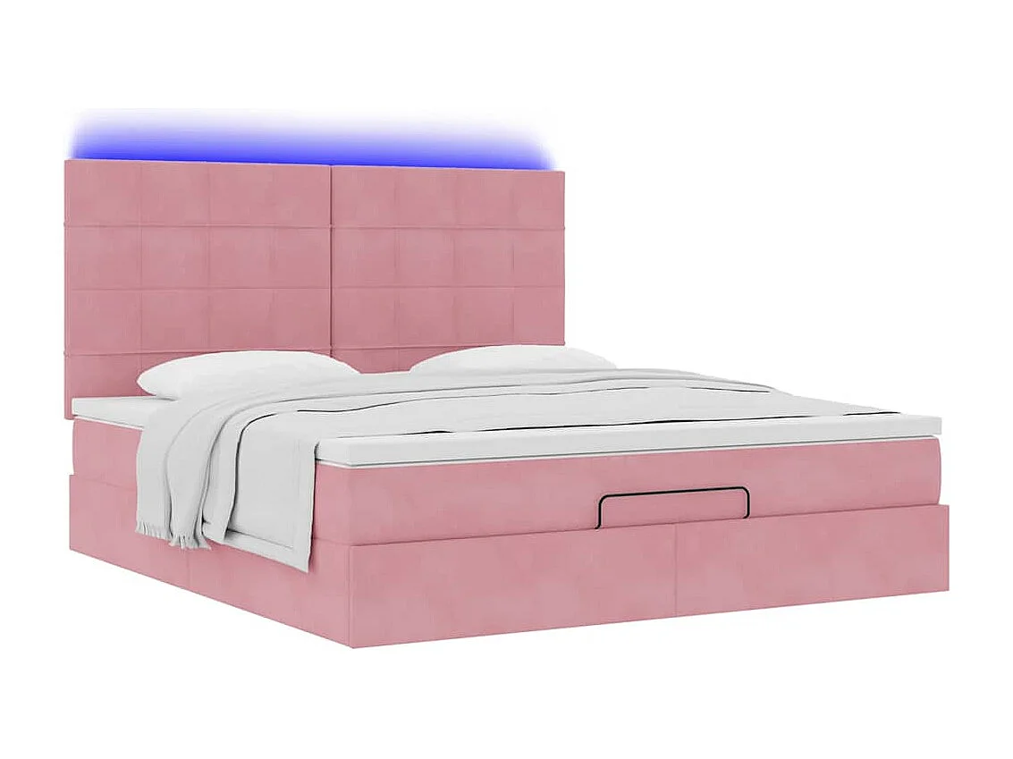 Cadre de lit ottoman avec matelas rose 160x200 cm velours