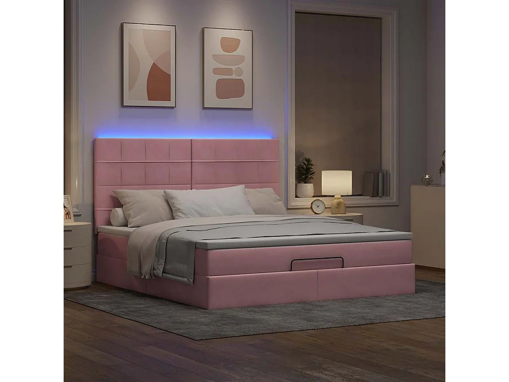 Estructura de cama otomana colchones terciopelo rosa 160x200cm