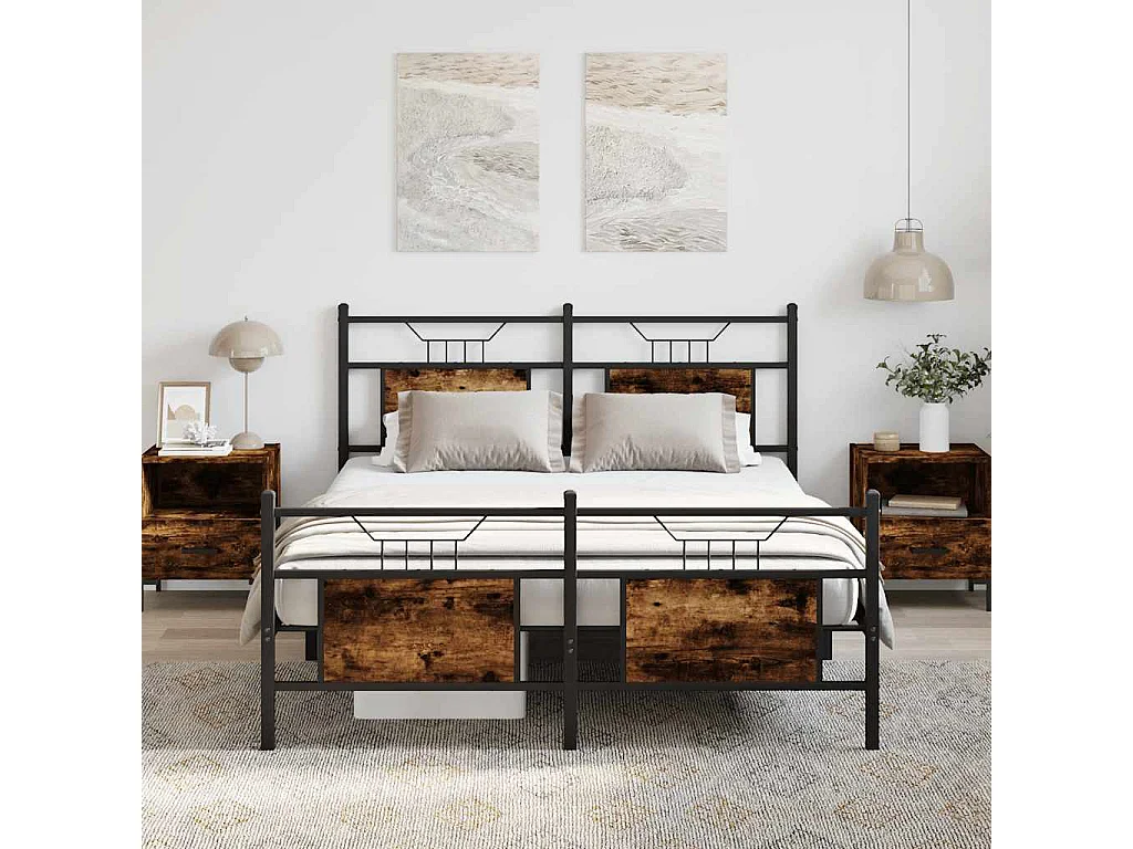 Cadre de lit sans matelas chêne fumé 137x190 cm bois ingénierie