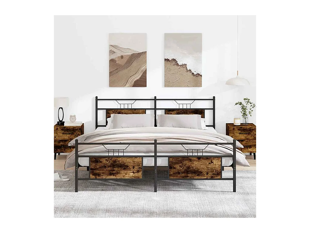 Cadre de lit en métal sans matelas chêne fumé 180x200 cm