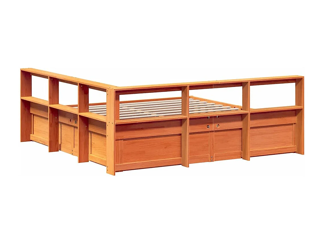 Bed met boekenkast zonder matras grenenhout wasbruin 200x200 cm