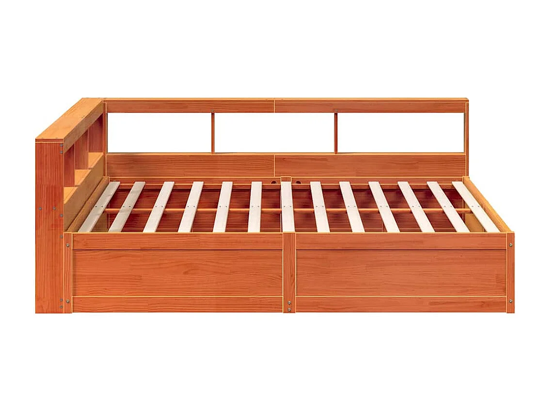 Bed met boekenkast zonder matras grenenhout wasbruin 200x200 cm