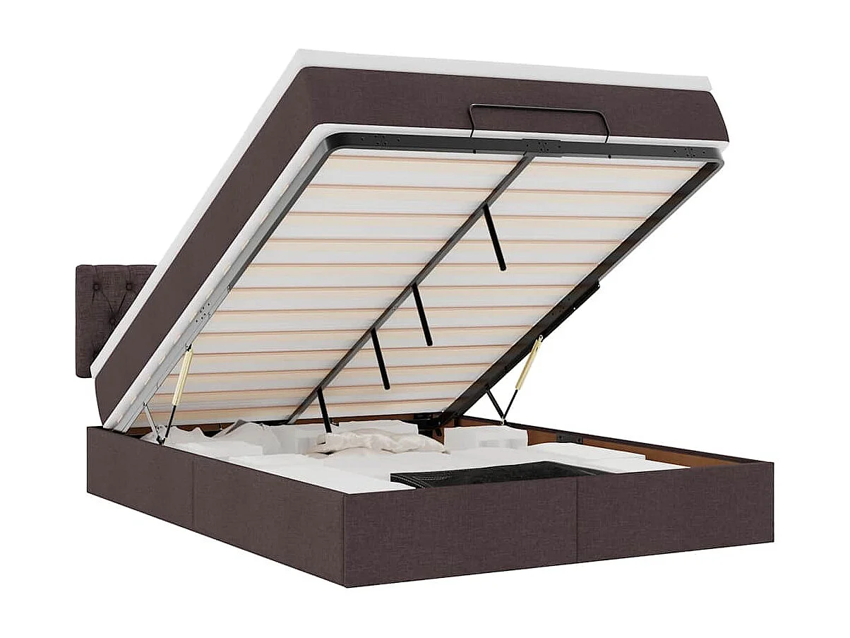Cama otomana con colchón marrón oscuro 140x190 cm tela