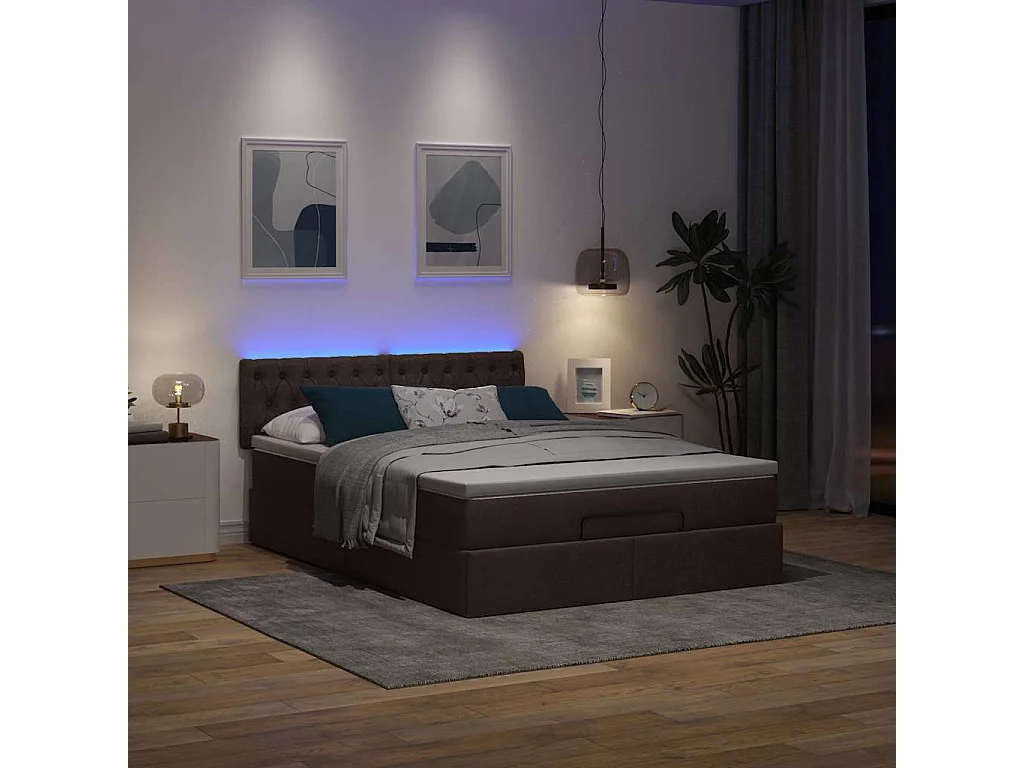 Cama otomana con colchón marrón oscuro 140x190 cm tela