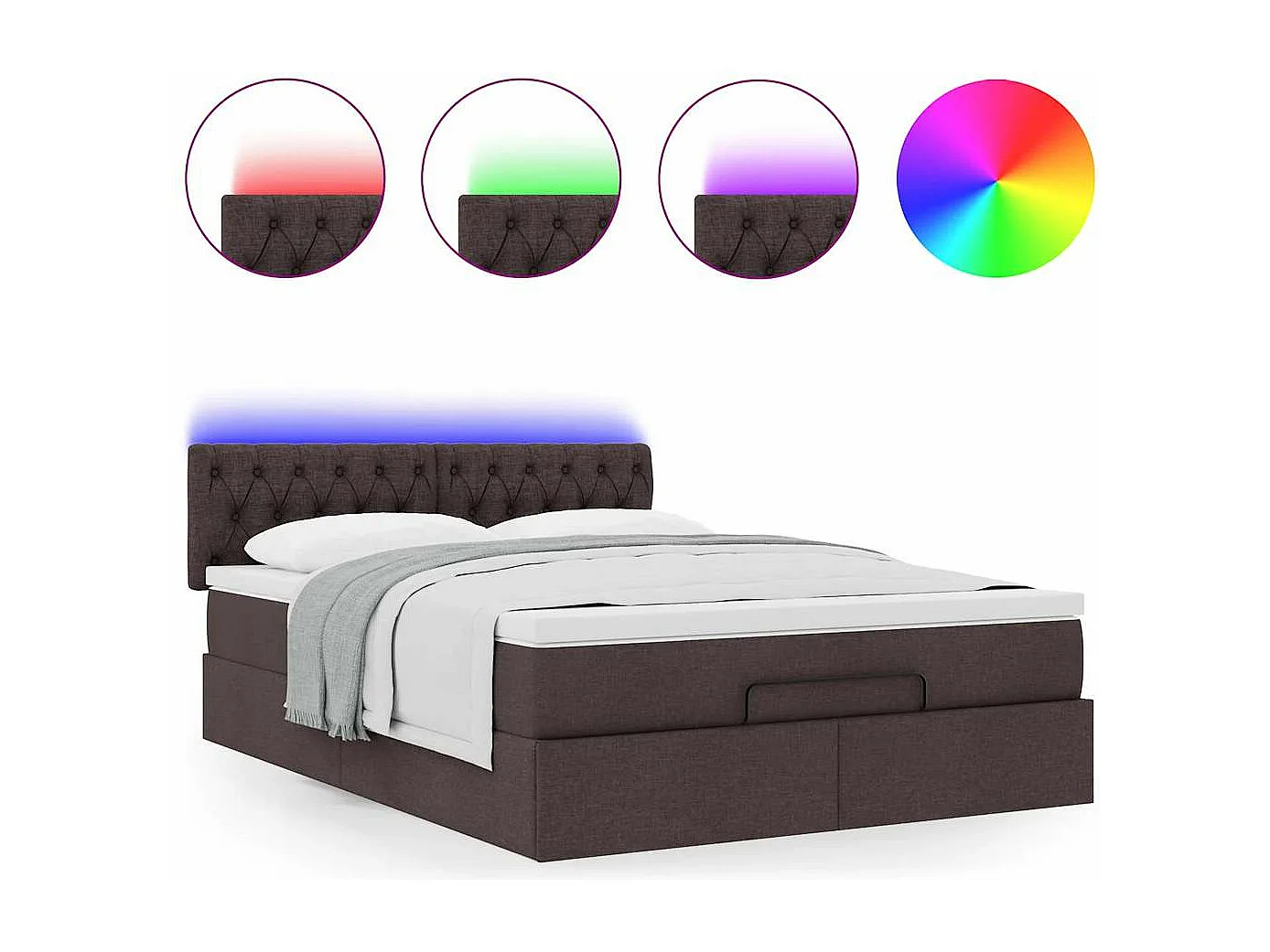 Cama otomana con colchón marrón oscuro 140x190 cm tela