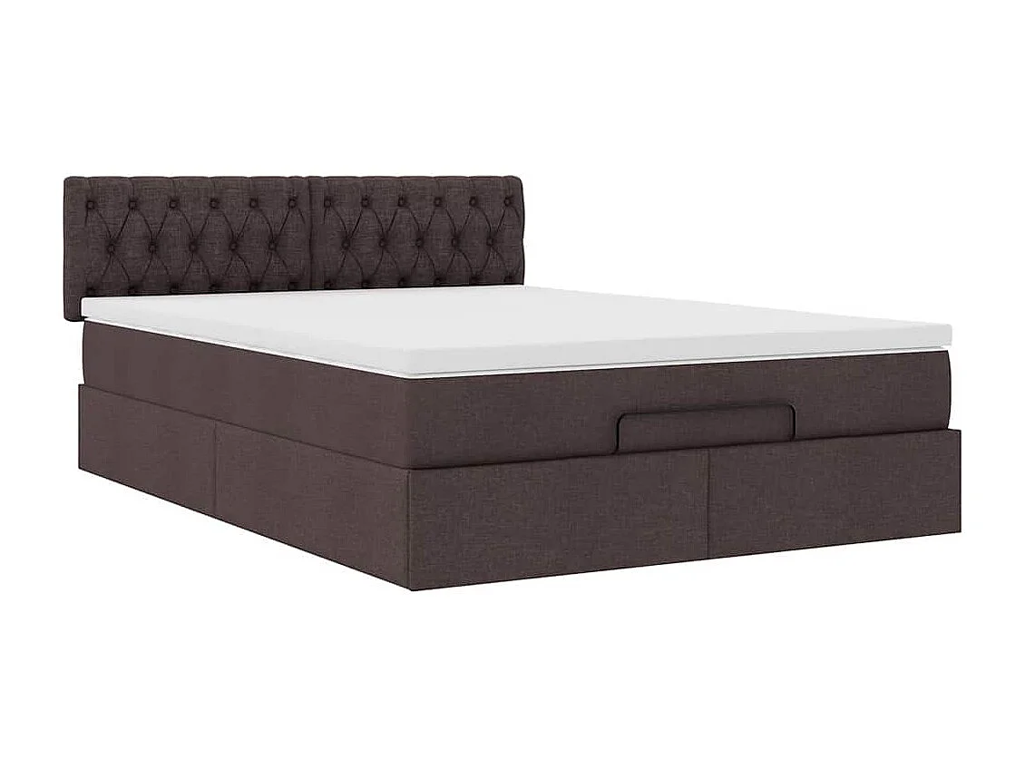 Cama otomana con colchón marrón oscuro 140x190 cm tela