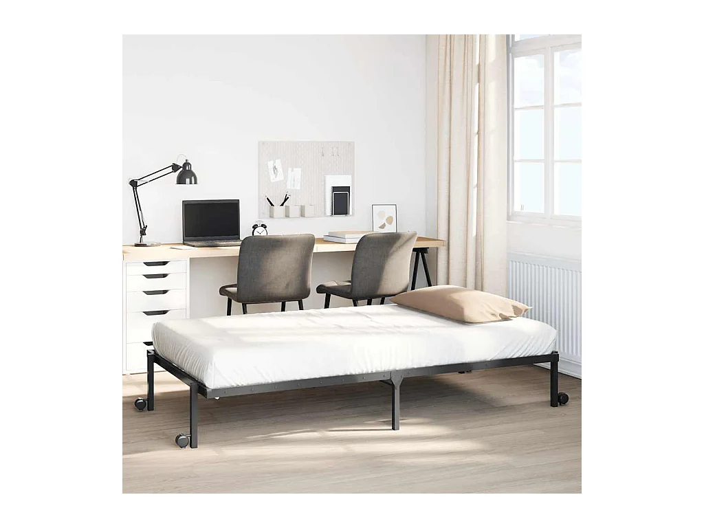 Cadre de lit sans matelas pliable noir 100x190 cm acier
