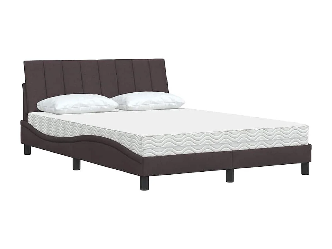 Lit avec matelas marron foncé 140x200 cm tissu