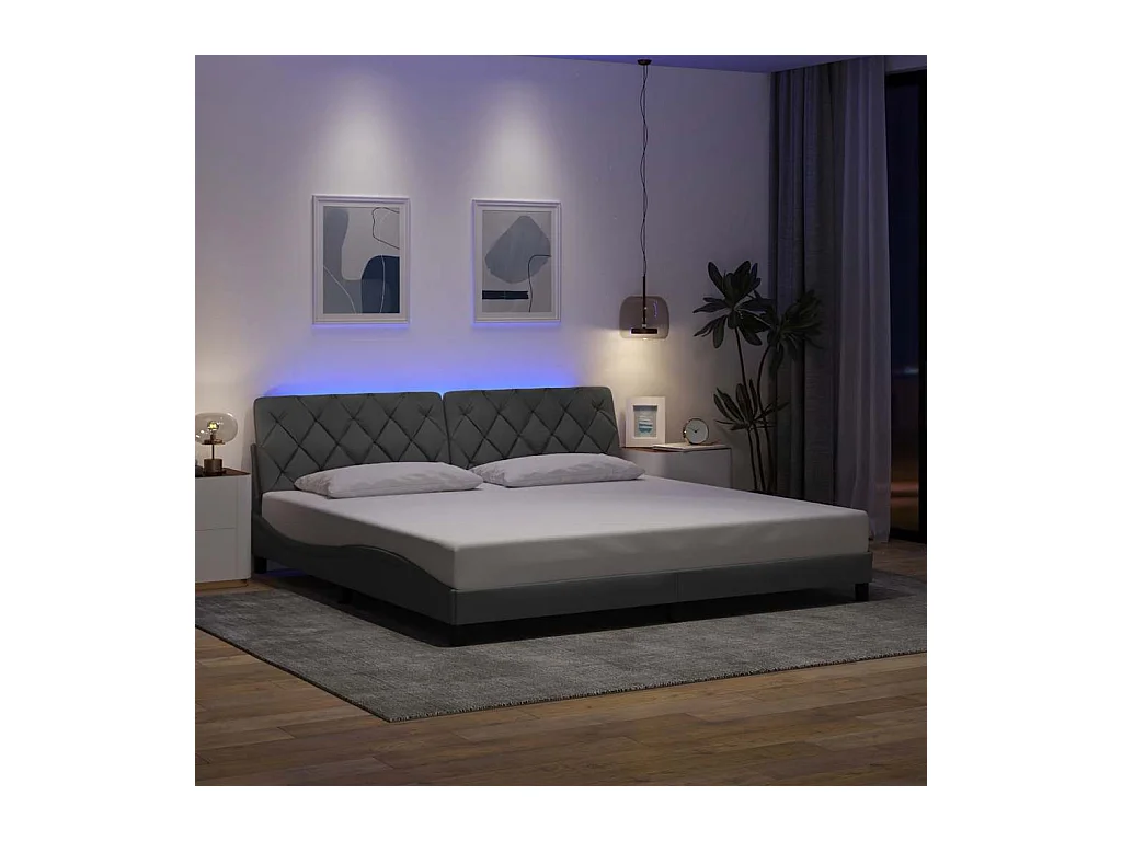 Cadre de lit avec LED sans matelas gris clair 200x200 cm tissu