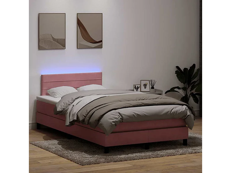 Sommier à lattes de lit avec matelas rose 120x210 cm velours