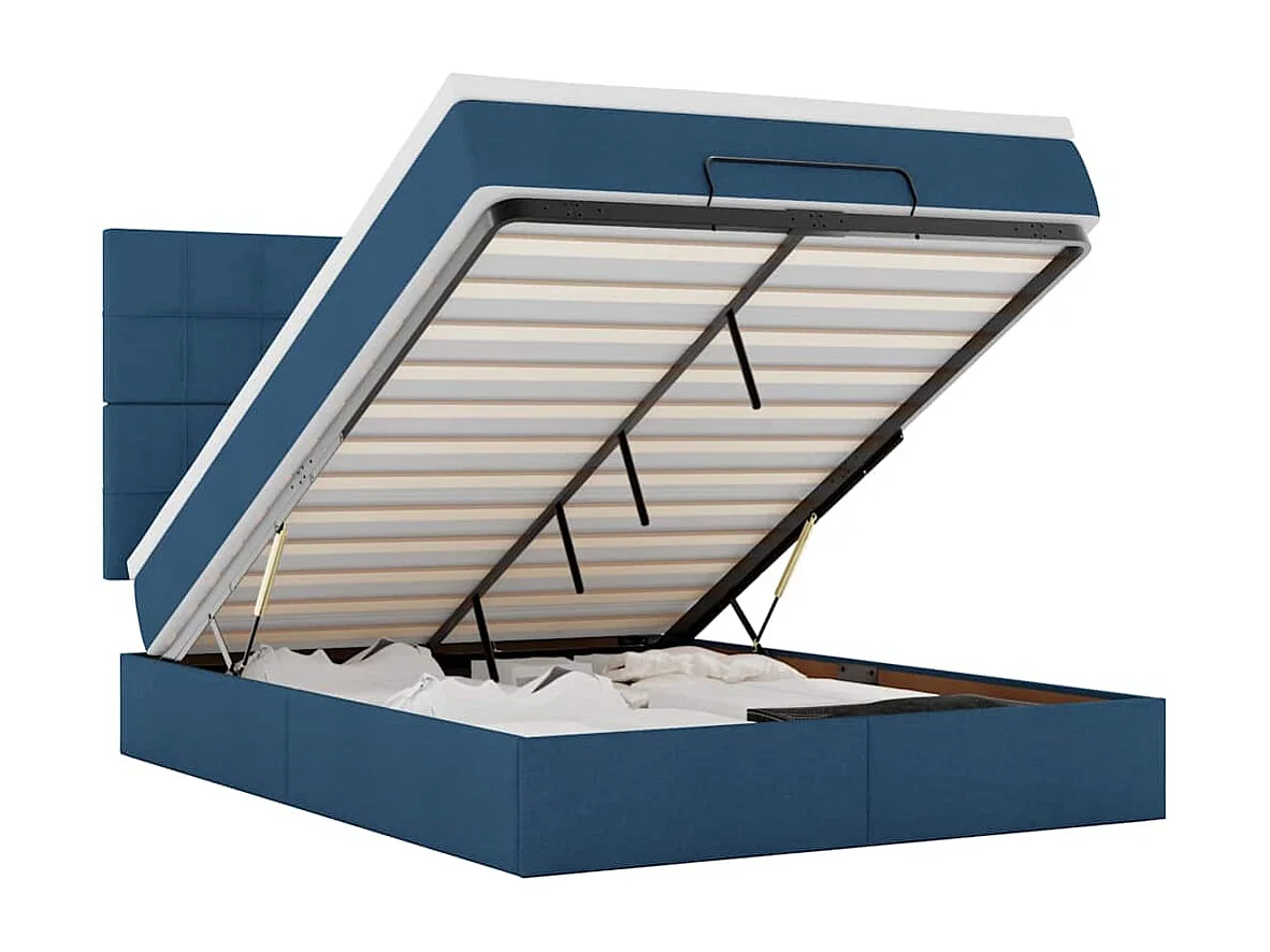 Cadre de lit ottoman avec matelas bleu 140x190 cm tissu