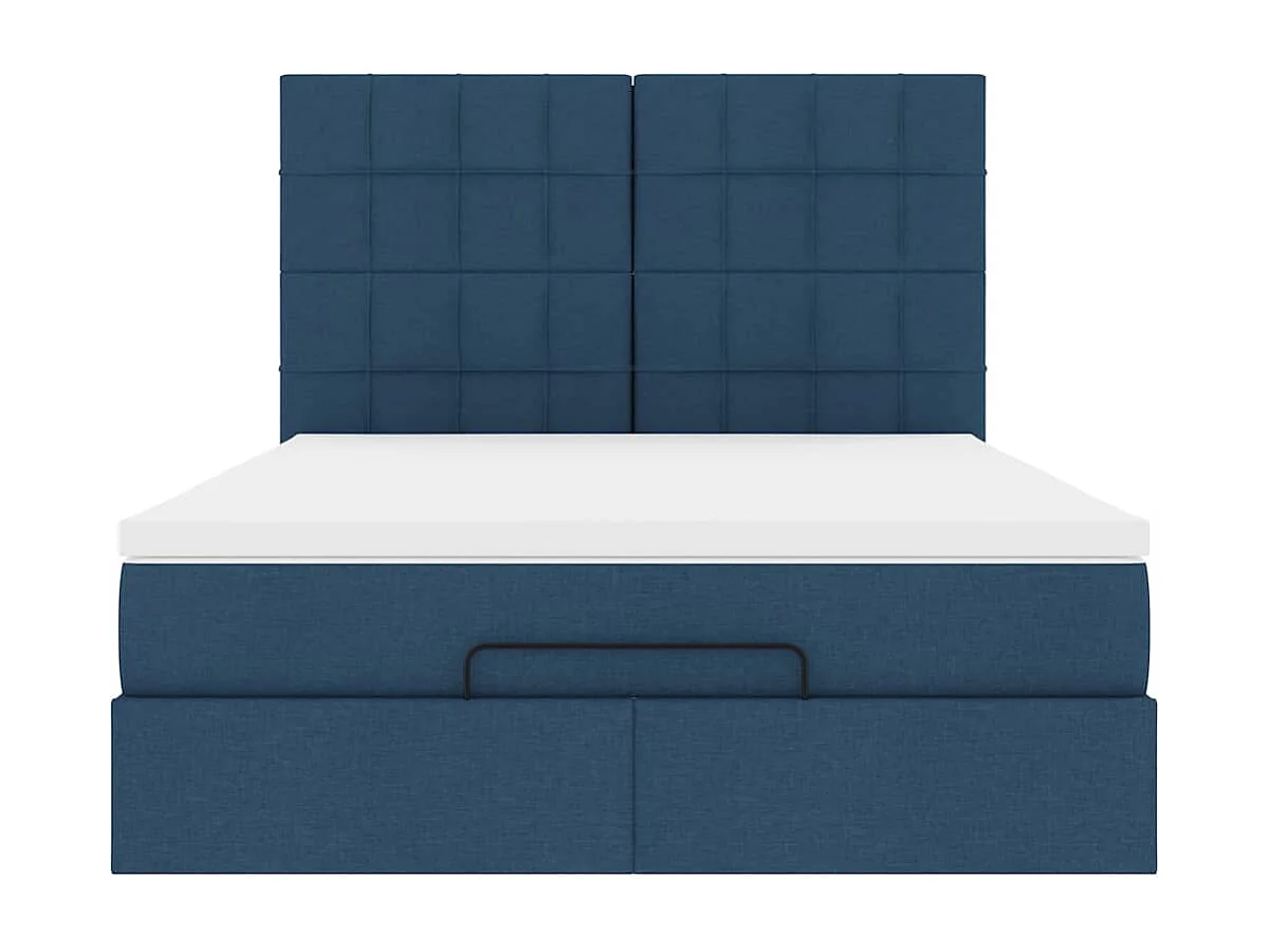 Cadre de lit ottoman avec matelas bleu 140x190 cm tissu