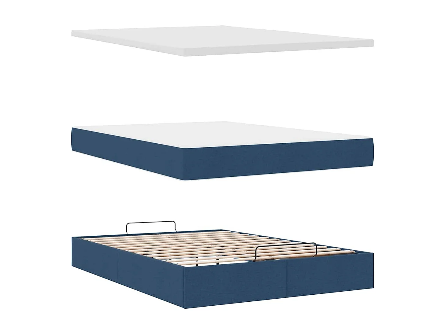 Cadre de lit ottoman avec matelas bleu 140x190 cm tissu