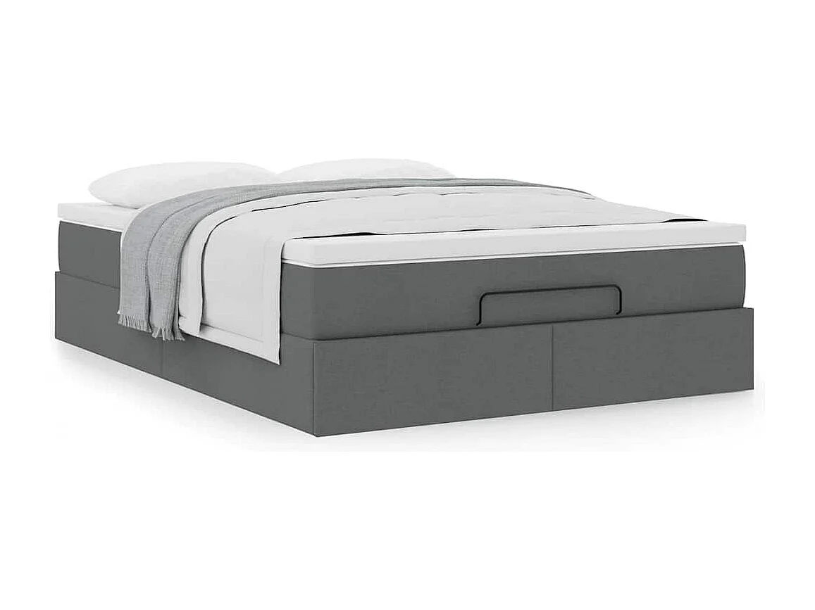 Cadre de lit ottoman avec matelas gris foncé 140x190 cm tissu