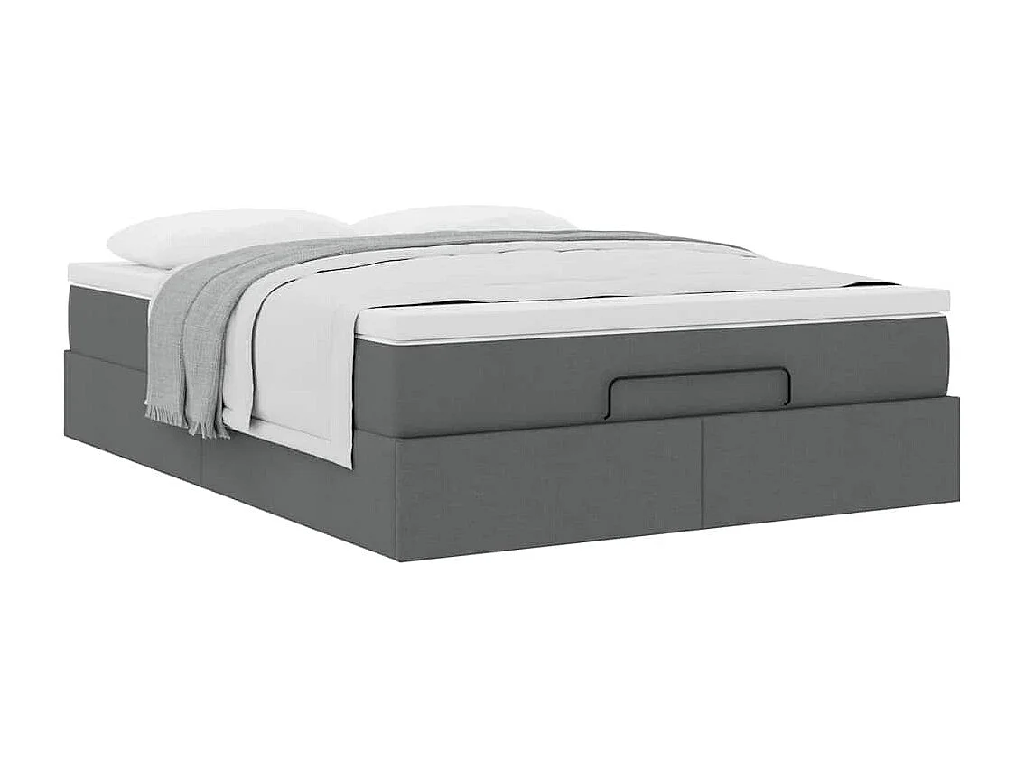 Cadre de lit ottoman avec matelas gris foncé 140x190 cm tissu