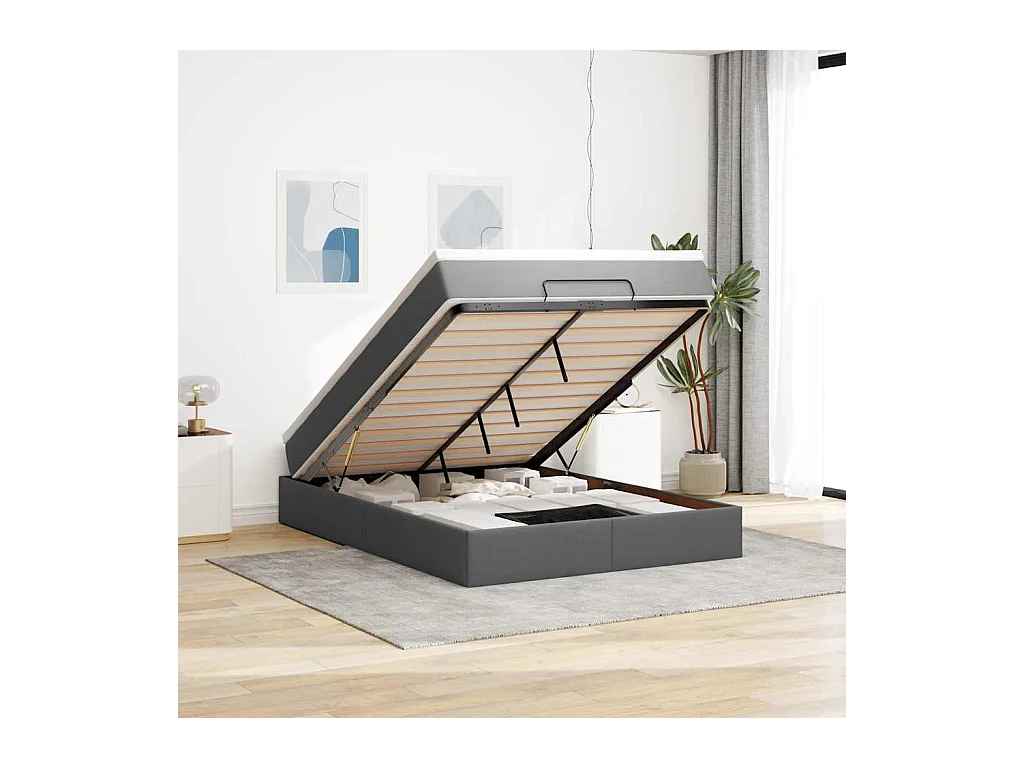 Cadre de lit ottoman avec matelas gris foncé 140x190 cm tissu
