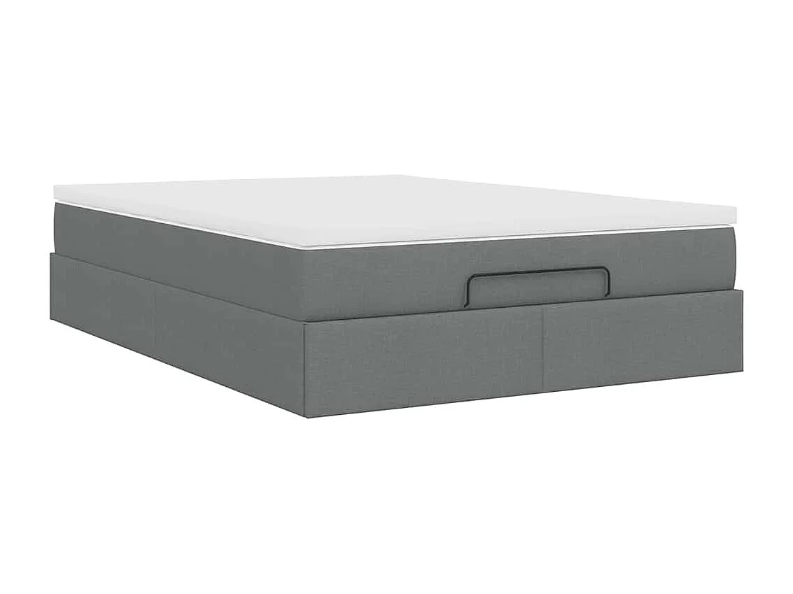 Cadre de lit ottoman avec matelas gris foncé 140x190 cm tissu