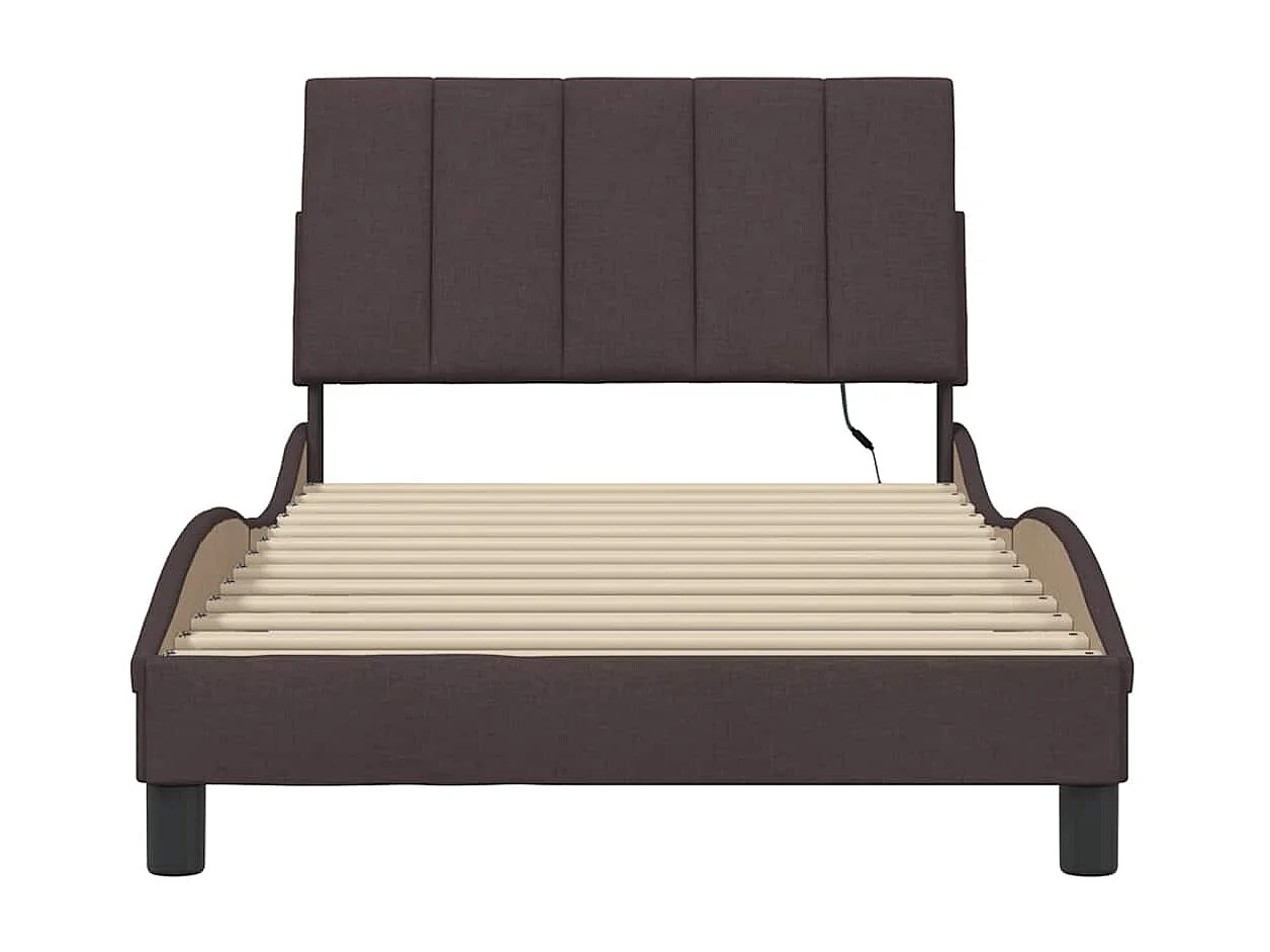Estrutura de cama sem colchão 100x200 cm tecido castanho-escuro
