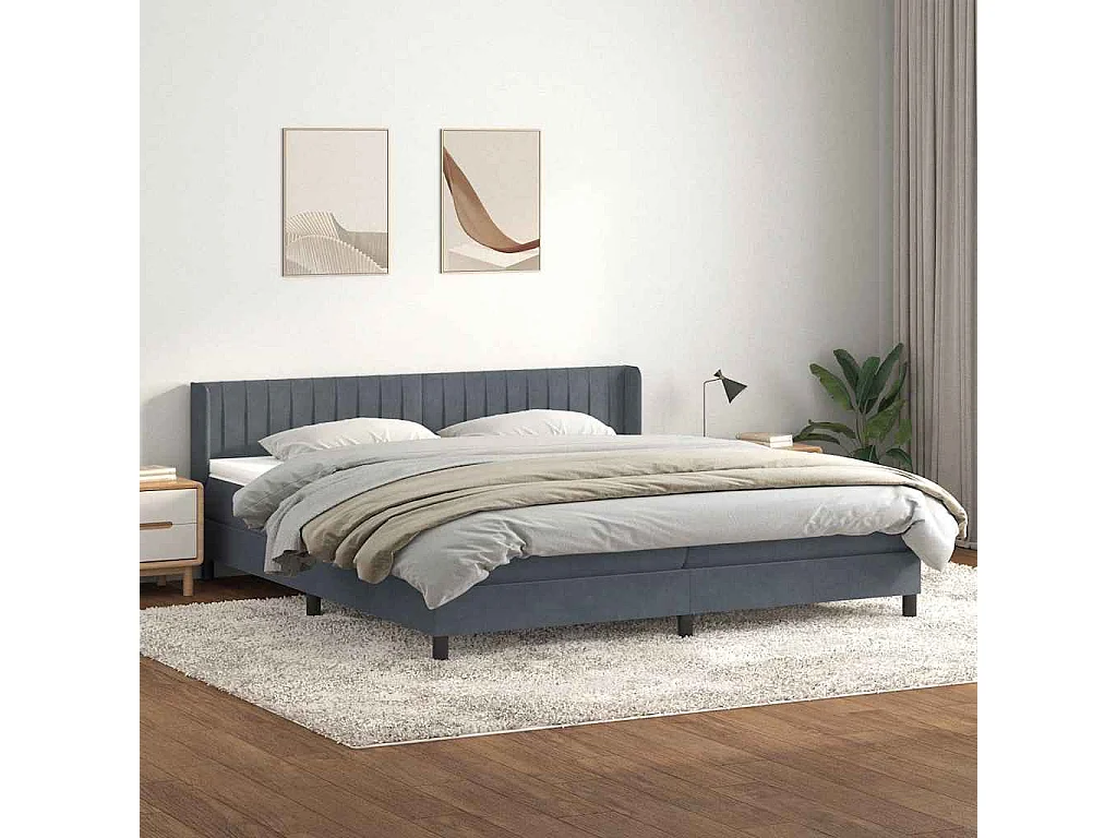Cama box spring con colchón terciopelo gris oscuro 180x220 cm