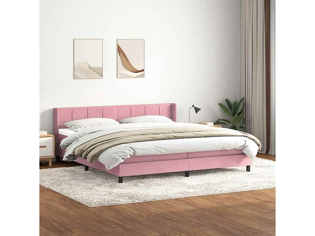 Cama box spring con colchón terciopelo rosa 180x210 cm