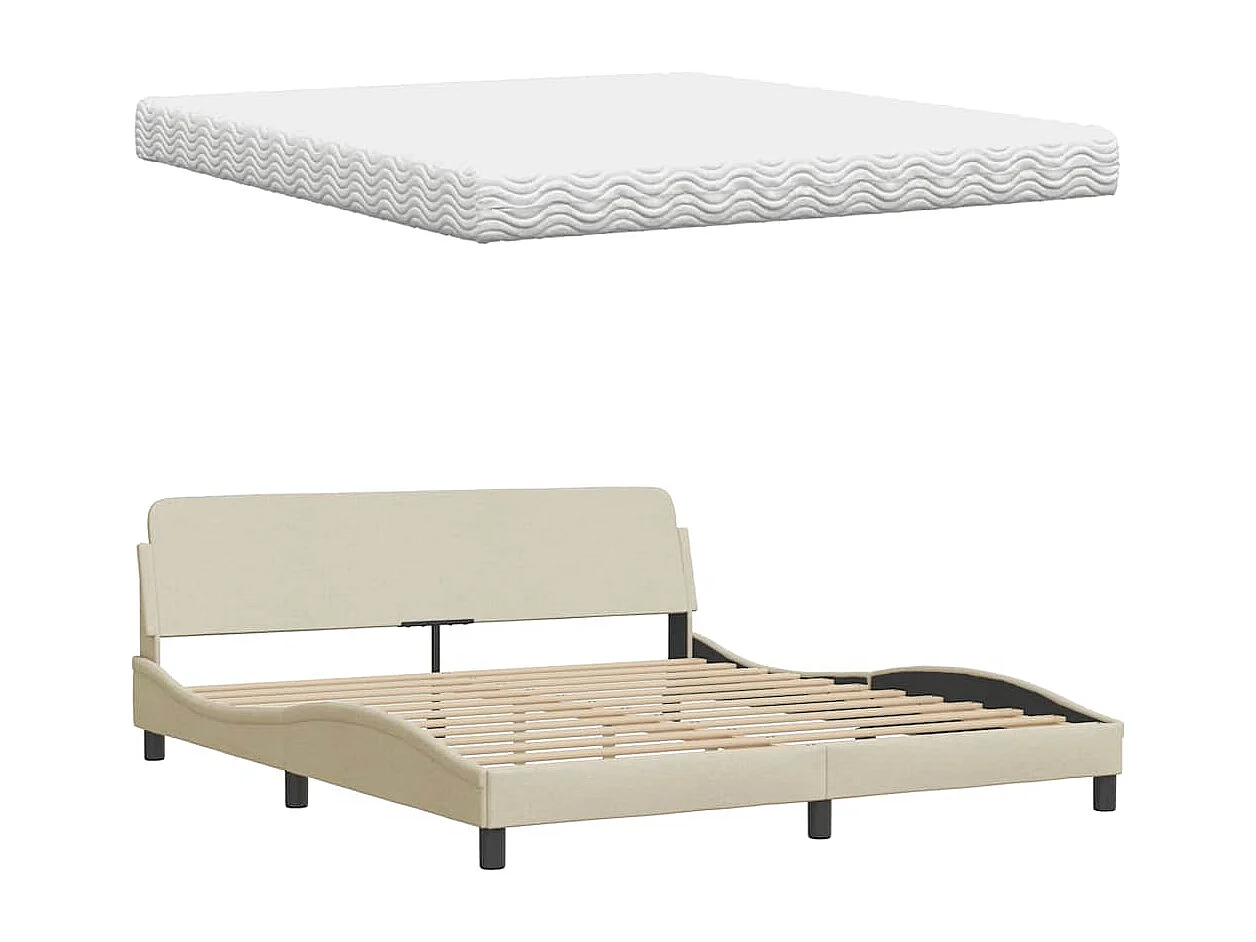 Cama con colchón de tela color crema 180x200 cm