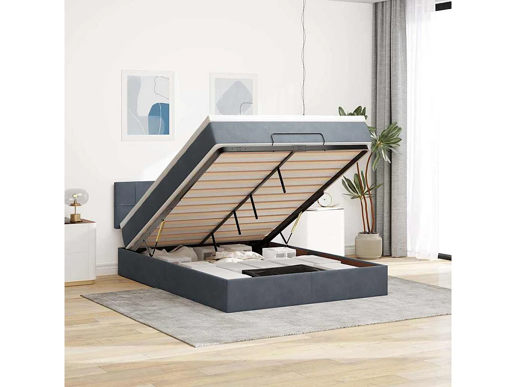 Cadre de lit ottoman avec matelas gris foncé 140x190 cm velours