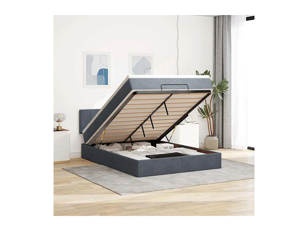 Ottoman bed met matras 140x190cm fluweel donkergrijs