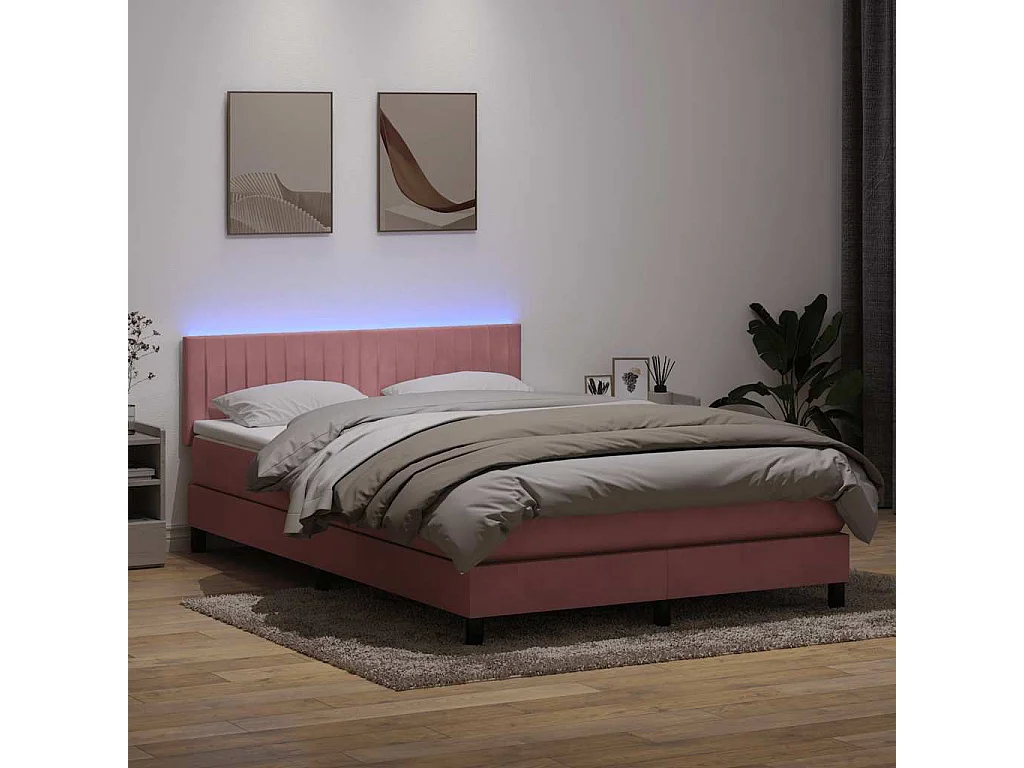 Cama box spring con colchón terciopelo rosa 140x220 cm