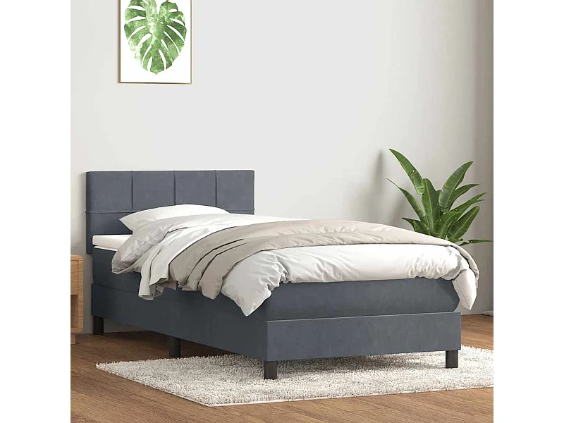 Cama com molas/colchão 90x220 cm veludo cinzento-escuro