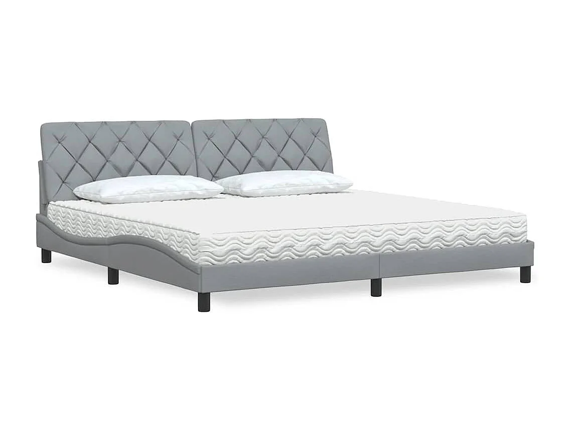 Cama com colchão 200x200 cm tecido cinzento-claro