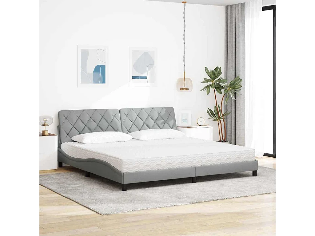 Cama com colchão 200x200 cm tecido cinzento-claro