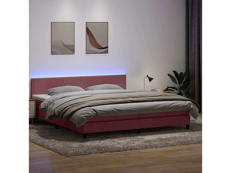 Sommier à lattes de lit avec matelas rose 180x210 cm velours