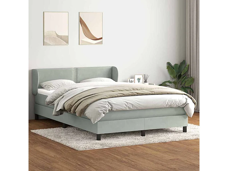 Cama com molas/colchão 160x210 cm veludo cinzento-claro