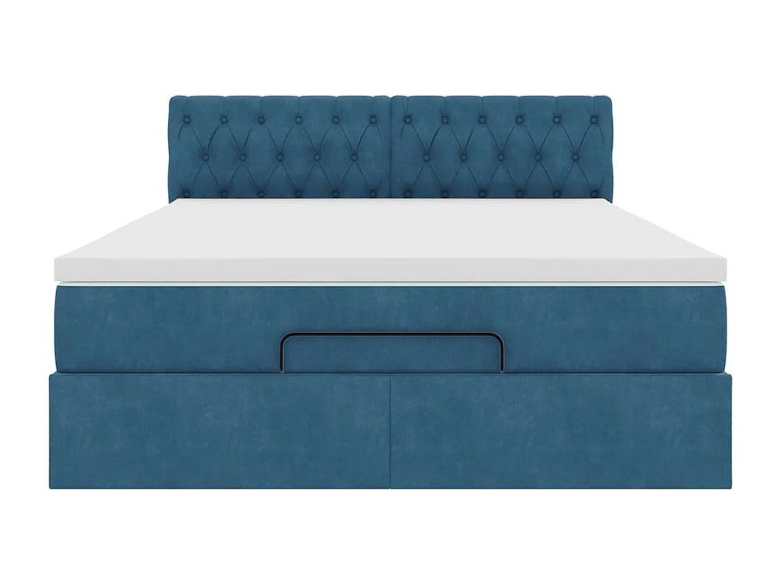 Cadre de lit ottoman avec matelas bleu foncé 140x190 cm velours