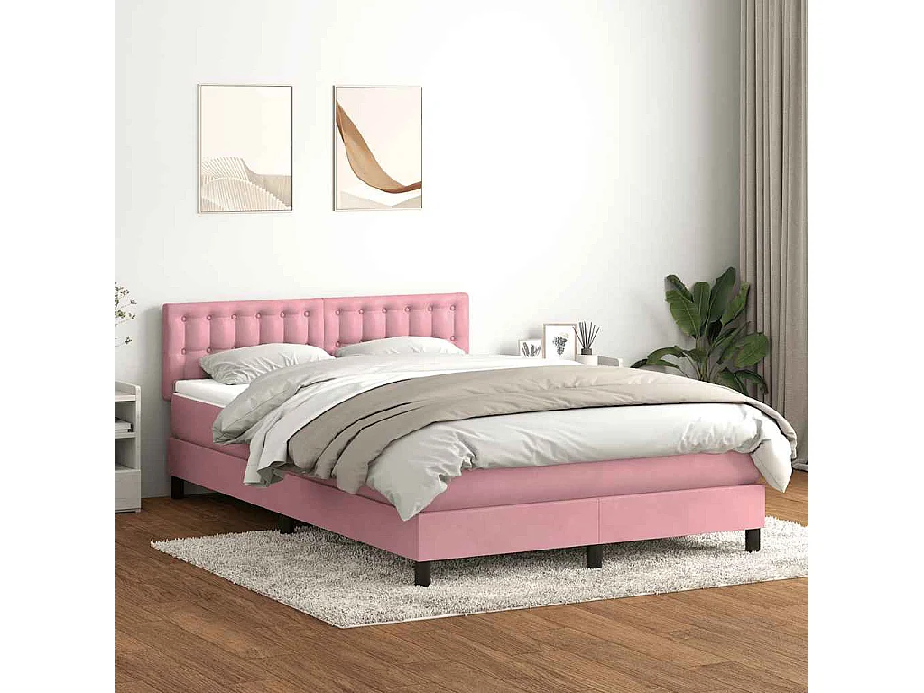Boxspring met matras fluweel roze 140x210 cm