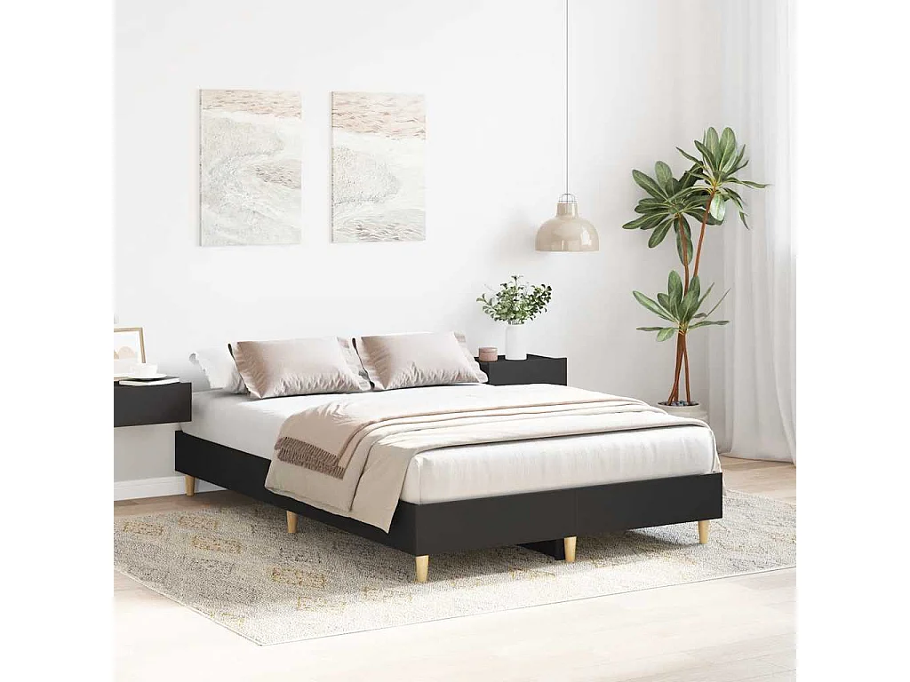 Cadre de lit sans matelas noir 135x190 cm bois d'ingénierie